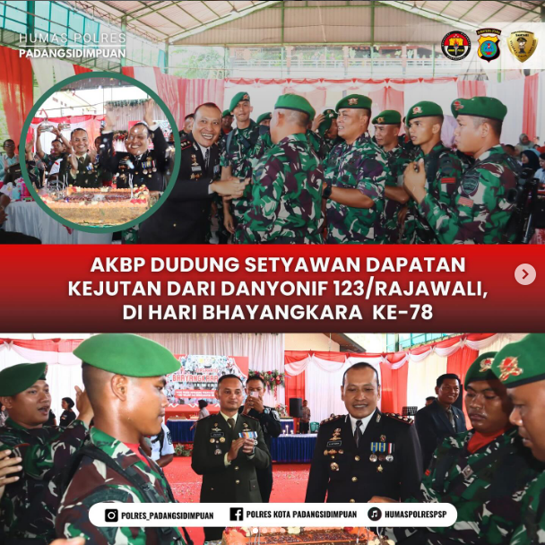 AKBP Dudung setyawan dapat kejutan dari Danyonif 123/Rajawali, di hari Bhayangkara ke-78