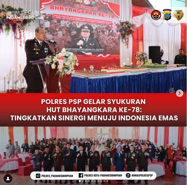 Polres Padangsidimpuan Gelar Syukuran HUT Bhayangkara ke-78: Tingkatkan Sinergi menuju Indonesia Ema