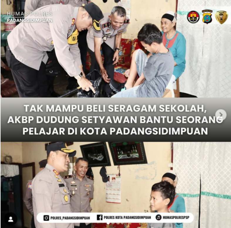 Tak mampu beli seragam Sekolah AKBP Dudung setyawan Bantu seorang pelajar di Kota Padangsidimpuan